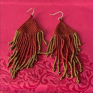 Elegant Red and Gold Beaded Earrings